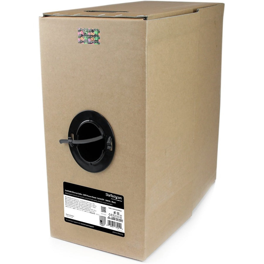 StarTech.com Cat6 Ethernet Cable - Bulk Cat6 Cable - 1000ft Cat6 - Solid - Plenum CMP Network Cable - Black Cat 6 Cable - Box of Cat6 Cable WIRC6CMPBLK