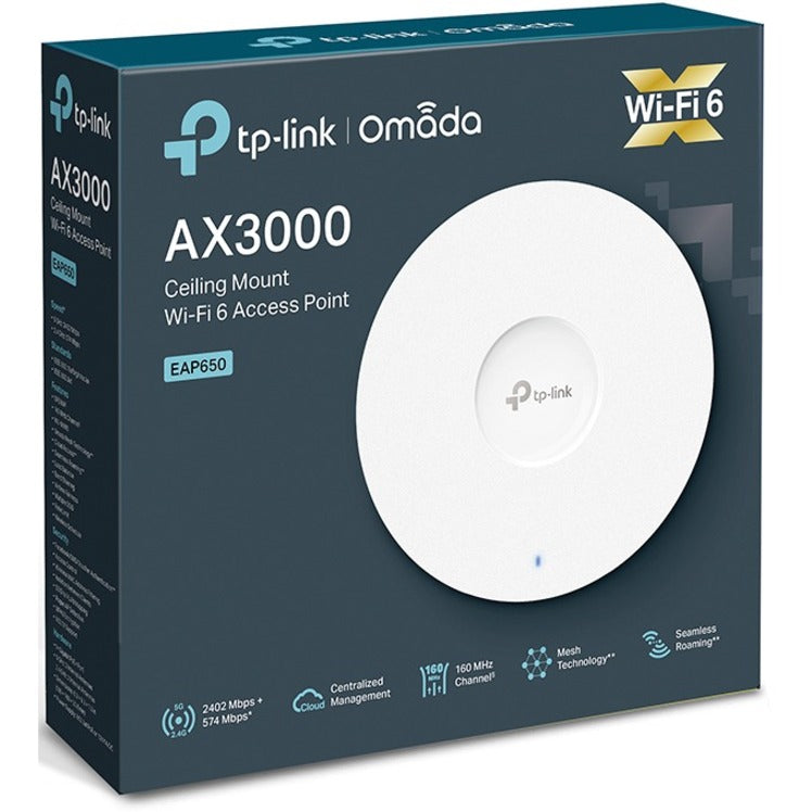 TP-Link Omada EAP650 Dual Band IEEE 802.11 a/b/g/n/ac/ax 2.93 Gbit/s Wireless Access Point EAP650