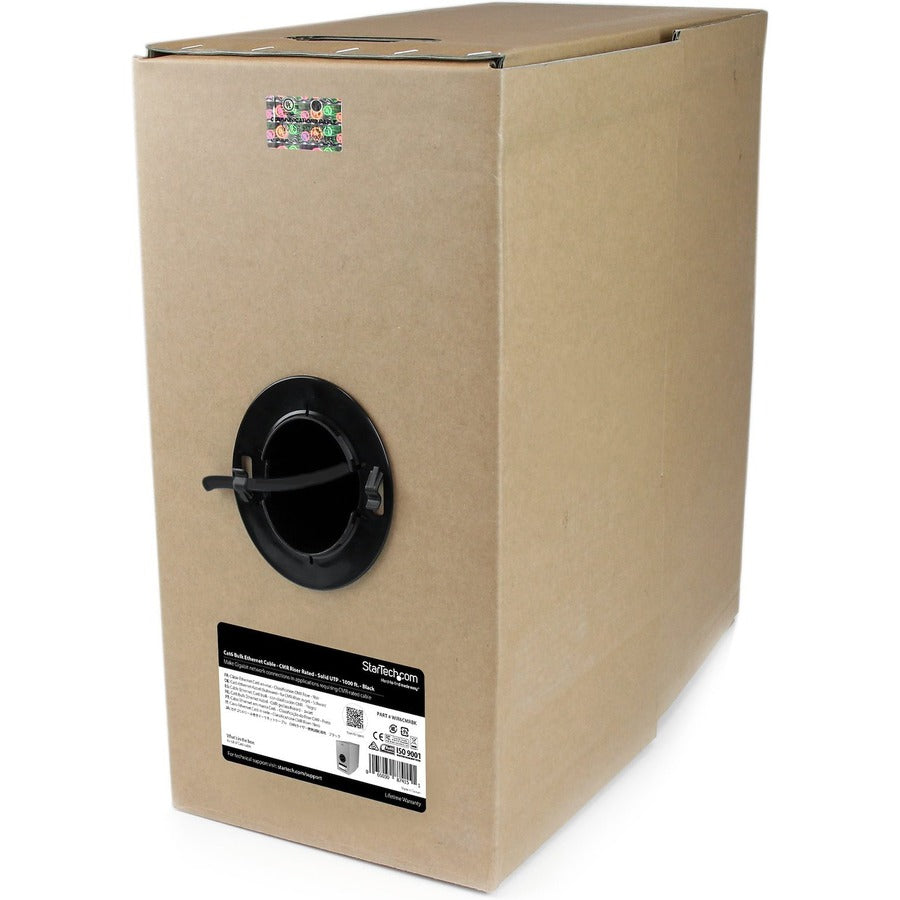 StarTech.com Cat6 Ethernet Cable - Bulk Cat6 Cable - 1000ft Cat6 - Solid - CMR-Rated Network Cable - Black Cat 6 Cable - Box of Cat6 Cable WIR6CMRBK